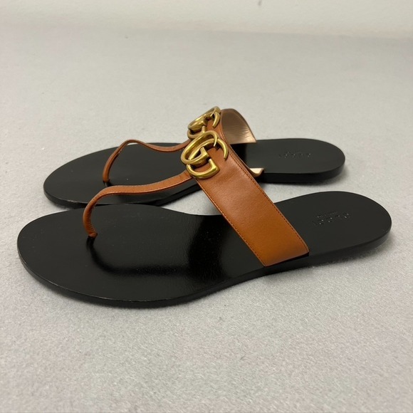 Gucci Double G Logo Leather Thong Sandal Womens 40 US 9 Summer Beach - Picture 5 of 16